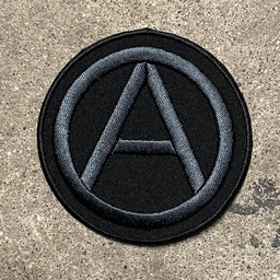 Anarchy A, dark grey on black, embroidered patch