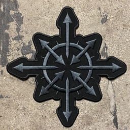 Chaos star, dark grey on black, embroidered back patch
