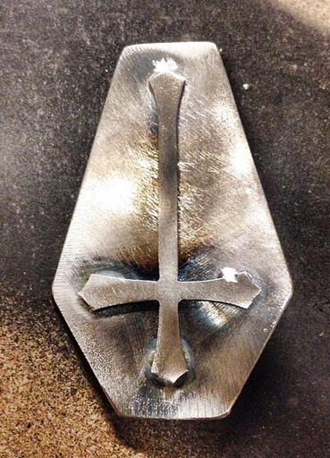 Inverted cross coffin - badge/pin